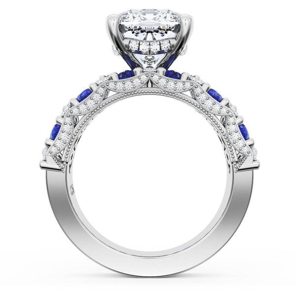 Cushion Solitaire Engagement Ring w/ North South Marquise & Pear Band - Image 2