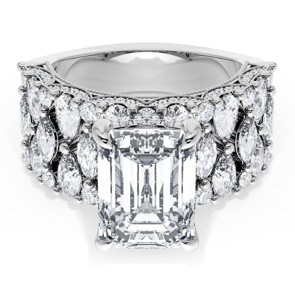 Emerald Solitaire Engagement Ring w/ North South Marquise & Pear Band