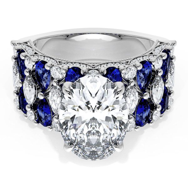 Oval Solitaire Engagement Ring w/ North South Marquise & Pear Band