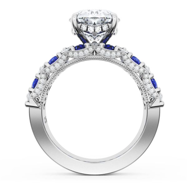 Oval Solitaire Engagement Ring w/ North South Marquise & Pear Band - Image 2