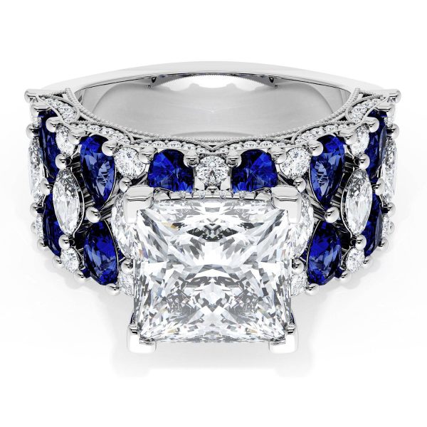 Princess Solitaire Engagement Ring w/ North South Marquise & Pear Band