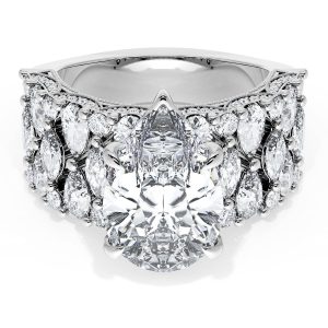 Pear Solitaire Engagement Ring w/ North South Marquise & Pear Band