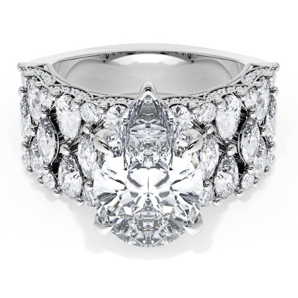 Pear Solitaire Engagement Ring w/ North South Marquise & Pear Band