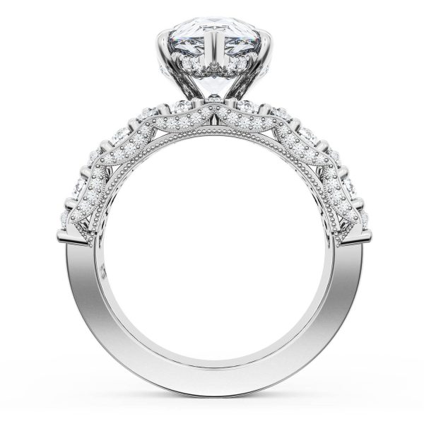 Pear Solitaire Engagement Ring w/ North South Marquise & Pear Band - Image 2