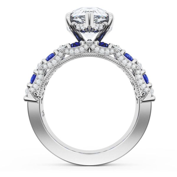 Pear Solitaire Engagement Ring w/ North South Marquise & Pear Band - Image 2