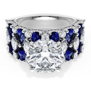 Round Solitaire Engagement Ring w/ North South Marquise & Pear Band