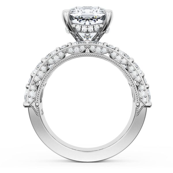 Cushion Solitaire Engagement Ring w/ Marquise & Pear Band - Image 2
