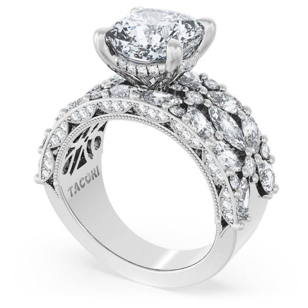 Cushion Solitaire Engagement Ring w/ Marquise & Pear Band - Image 3