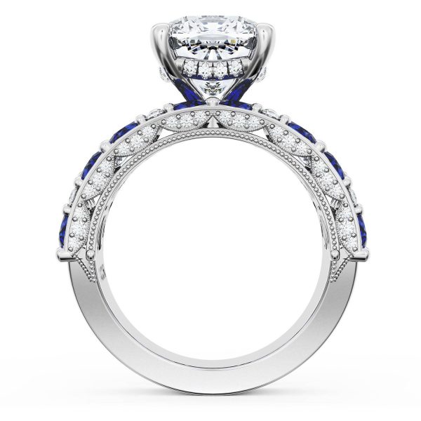 Cushion Solitaire Engagement Ring w/ Marquise & Pear Band - Image 2