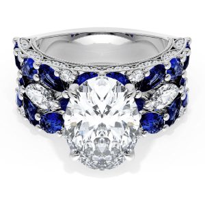 Oval Solitaire Engagement Ring w/ Marquise & Pear Band