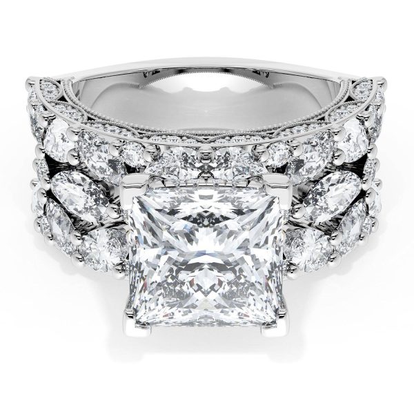 Princess Solitaire Engagement Ring w/ Marquise & Pear Band