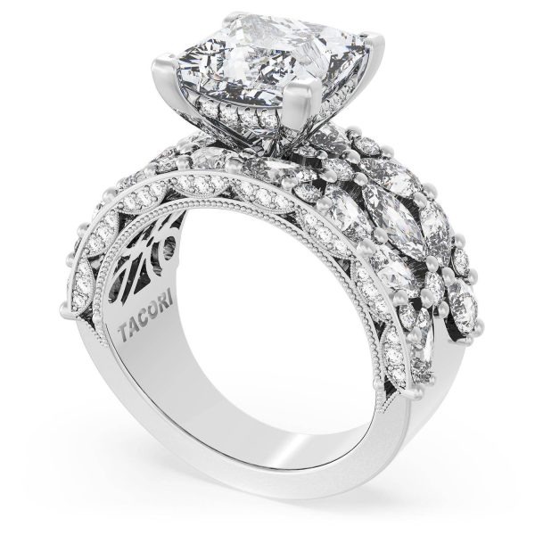 Princess Solitaire Engagement Ring w/ Marquise & Pear Band - Image 3