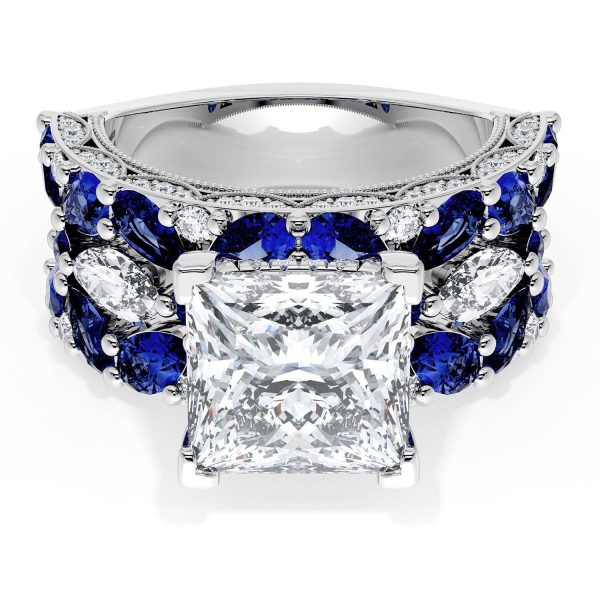 Princess Solitaire Engagement Ring w/ Marquise & Pear Band