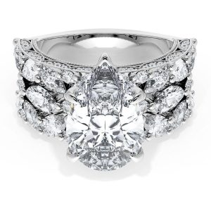 Pear Solitaire Engagement Ring w/ Marquise & Pear Band