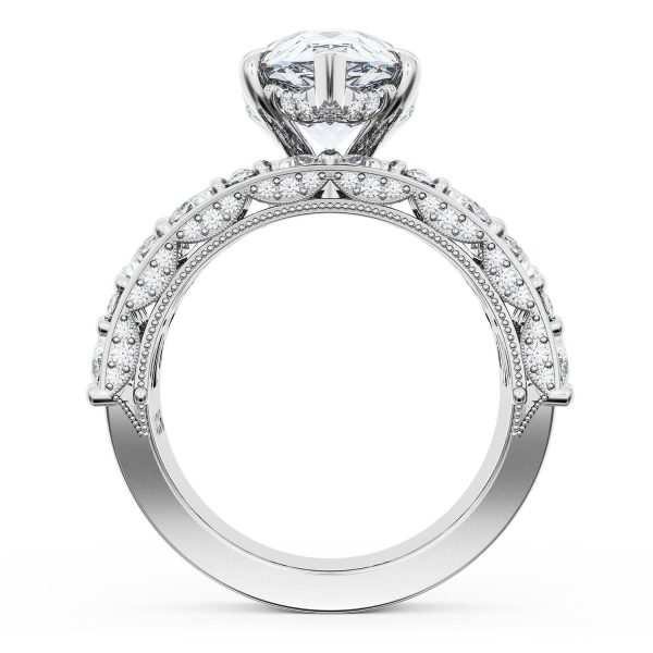 Pear Solitaire Engagement Ring w/ Marquise & Pear Band - Image 2
