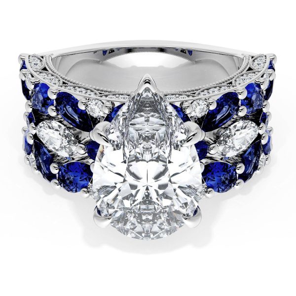 Pear Solitaire Engagement Ring w/ Marquise & Pear Band