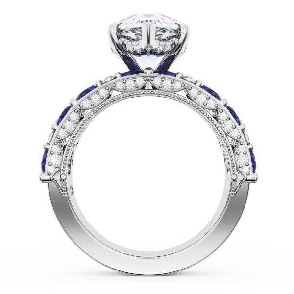 Pear Solitaire Engagement Ring w/ Marquise & Pear Band - Image 2