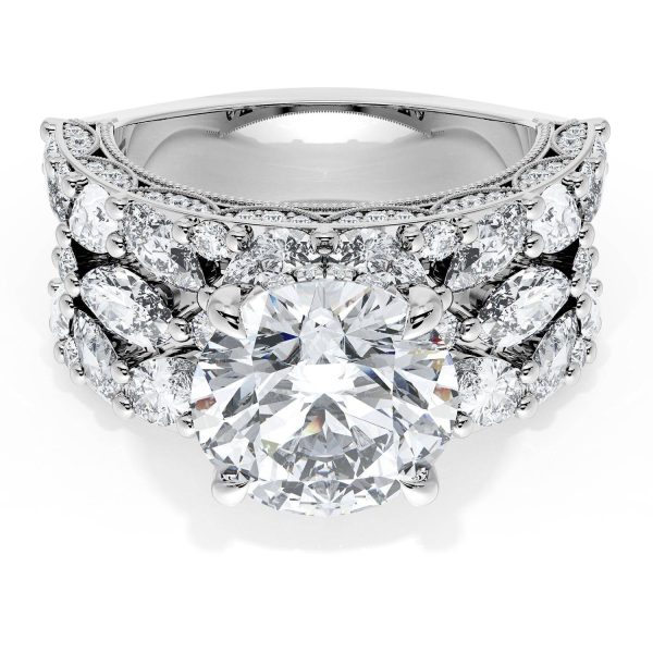 Round Solitaire Engagement Ring w/ Marquise & Pear Band