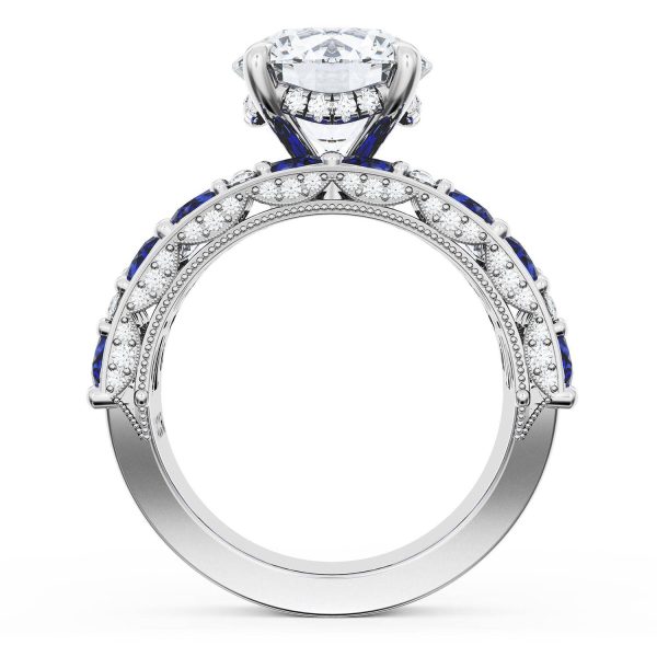 Round Solitaire Engagement Ring w/ Marquise & Pear Band - Image 2