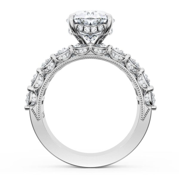 Oval Solitaire Engagement Ring w/ Emerald & Pear Band - Image 2