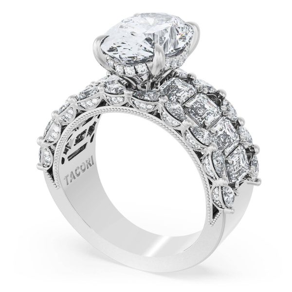 Oval Solitaire Engagement Ring w/ Emerald & Pear Band - Image 3