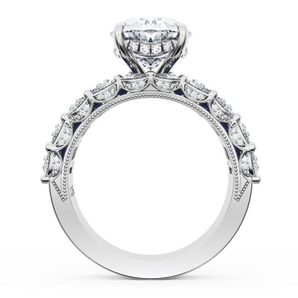 Oval Solitaire Engagement Ring w/ Emerald & Pear Band - Image 2