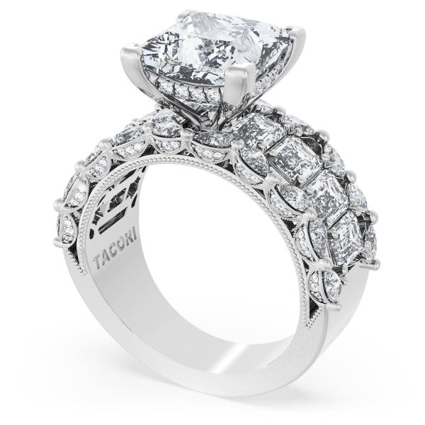 Princess Solitaire Engagement Ring w/ Emerald & Pear Band - Image 3