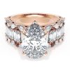 Pear Solitaire Engagement Ring w/ Emerald & Pear Band