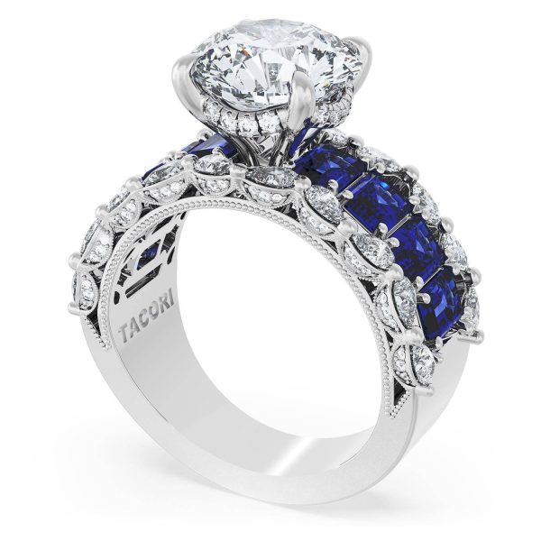 Round Solitaire Engagement Ring w/ Emerald & Pear Band - Image 3