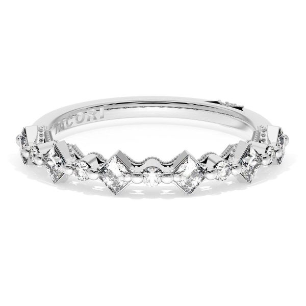 Carré and Round Diamond Wedding Band, 3.70mm