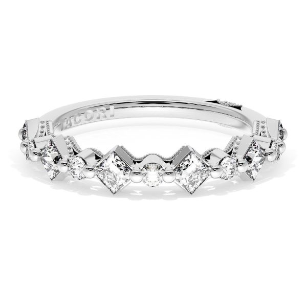 Carré and Round Diamond Wedding Band, 4.00mm
