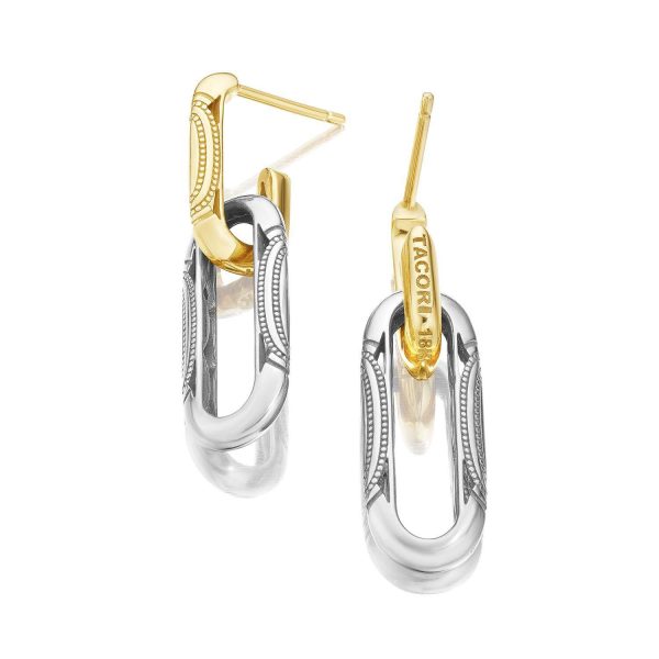 Double Link Earrings, Milgrain Two-Tone - Image 2
