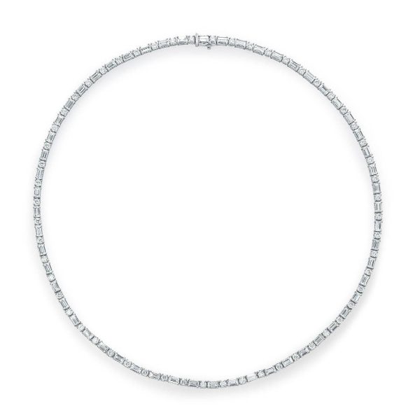 Diamond Tennis Necklace, Baguette & Round - Image 2