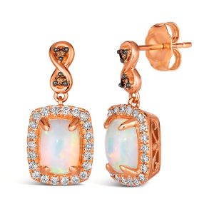 14K STRAWBERRY GOLD DIAMOND OPAL EARRINGS