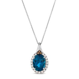 14K WHITE GOLD DIAMOND LONDON BLUE TOPAZ PENDANT