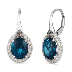 14K WHITE GOLD DIAMOND LONDON BLUE TOPAZ EARRINGS