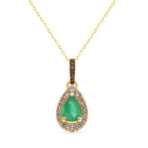 14K YELLOW GOLD DIAMOND EMERALD PENDANT