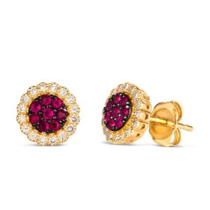 14K YELLOW GOLD DIAMOND RUBY EARRINGS