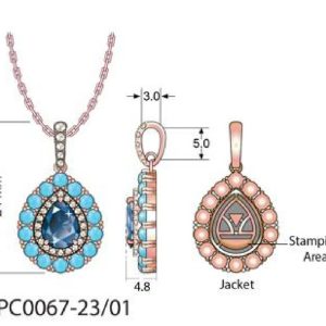 14K STRAWBERRY GOLD DIAMOND LONDON BLUE TOPAZ, TUR