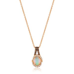 14K STRAWBERRY GOLD DIAMOND OPAL PENDANT
