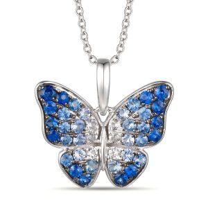 14K WHITE GOLD SAPPHIRE OMBRE, WHITE SAPPHIRE PEND