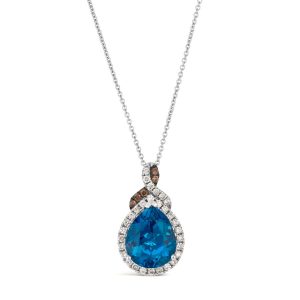 14K WHITE GOLD DIAMOND LONDON BLUE TOPAZ PENDANT
