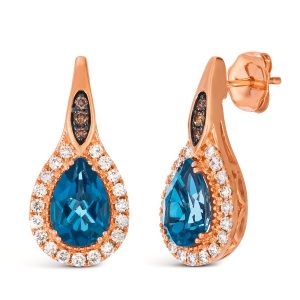14K STRAWBERRY GOLD DIAMOND LONDON BLUE TOPAZ EARR