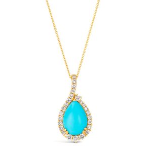 14K YELLOW GOLD DIAMOND TURQUOISE PENDANT