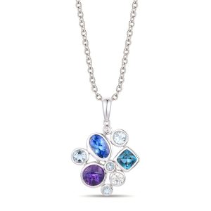 14K WHITE GOLD DIAMOND LONDON BLUE TOPAZ, TANZANIT