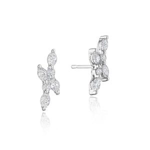 Marquise and Round Diamond Stud Earrings in 18kt White Gold