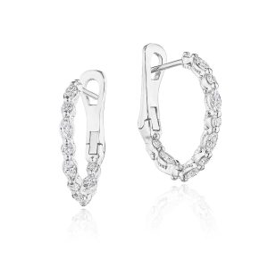 Marquise and Round Small Diamond Hoop Earrings in 18kt White Gold