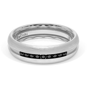 Rounded Brush Finish Black Diamond Wedding Band