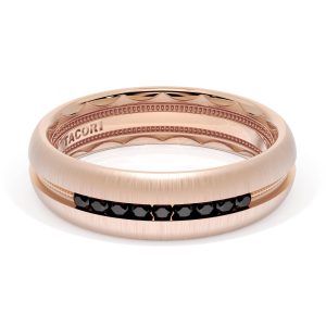 Rounded Satin Finish Black Diamond Wedding Band