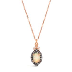 14K STRAWBERRY GOLD DIAMOND OPAL PENDANT